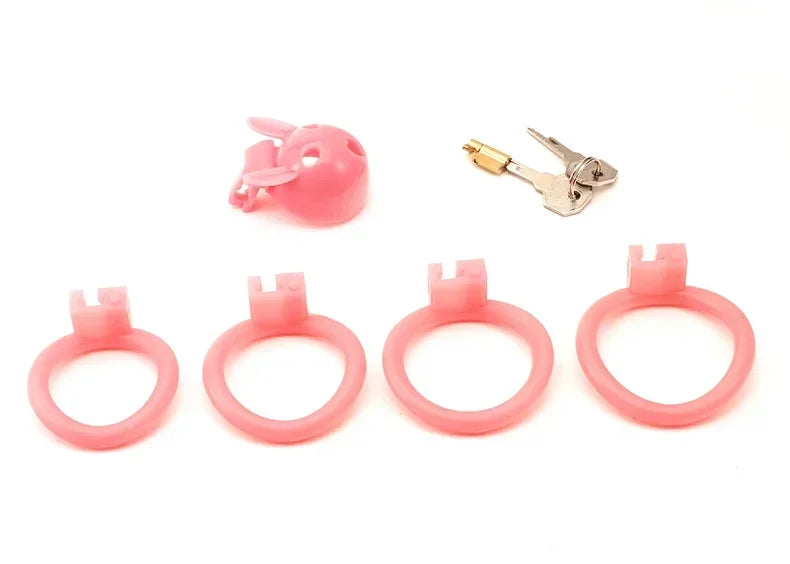 Cute Bunny Chastity Cage Anti Escape Lock Lightweight Cock Cage Sissy Penis Ring with 4 Ring Sizes BDSM Gay Sex Toys for Men 18+