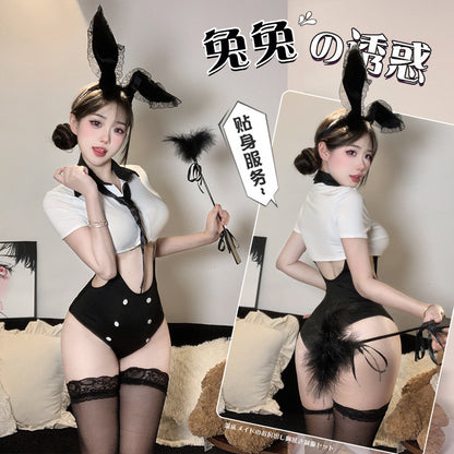 Stimulating sexy underwear qqny sexy even pure desire to show buttocks perspective temptation adorable bunny girl body suit generation 2896