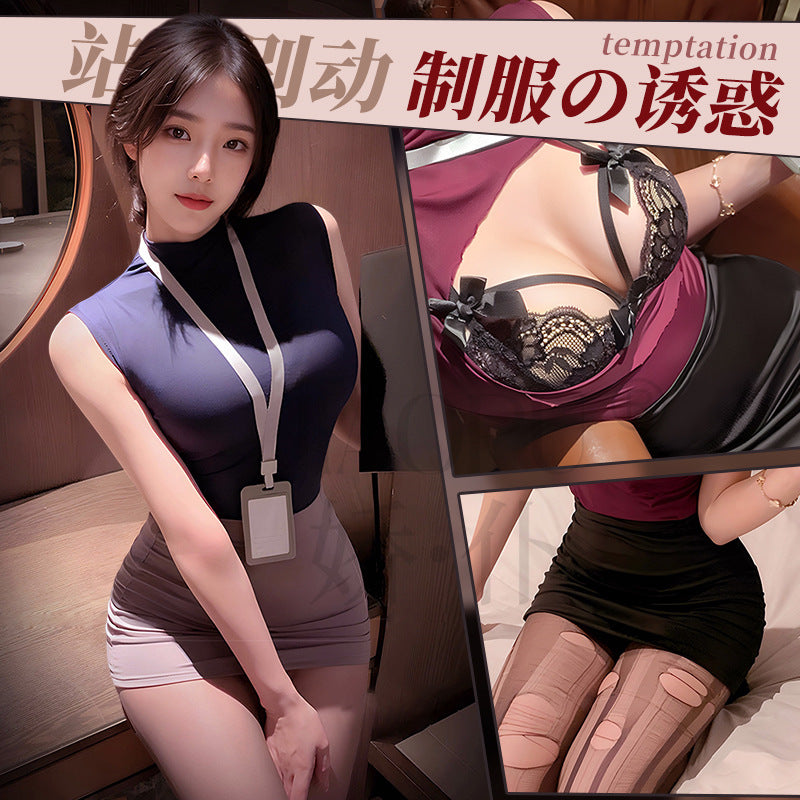 Jiaopu Abstinence-Style Ol Secretary Suit, Tearable Chest-Revealing Uniform, Temptation, Flirting, Sexy Butt-Covering Sexy Intimates
