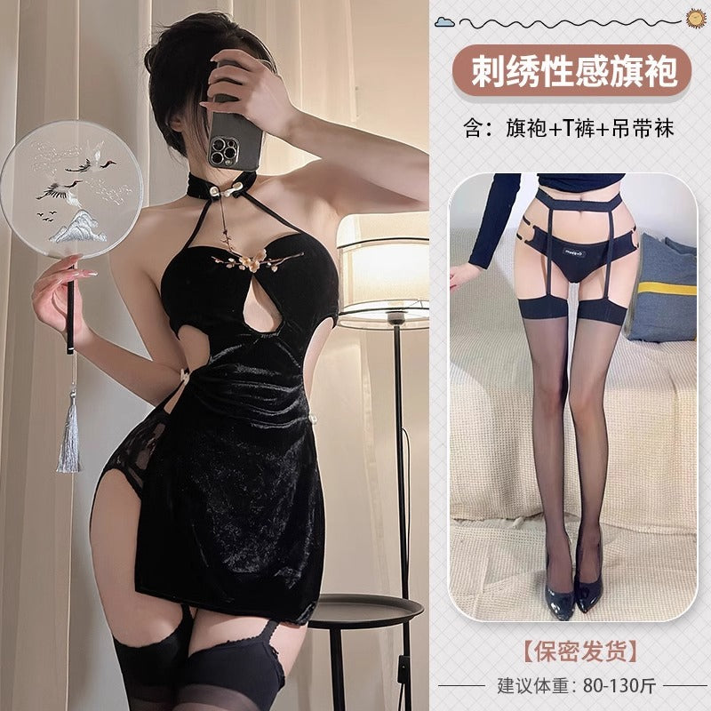 Sex Temptation Dress Sexy Cheongsam High Split Bed Underwear Women's Sex 2025 New High-end Pajamas qqny
