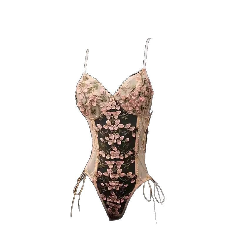 Sexy Underwear 2024 New Sexy Body Shaping Jumpsuit Lace Floral Bellyband Small Breast Pajamas Women's Large Size Flowers