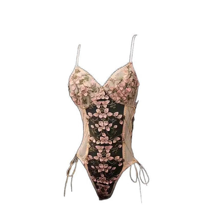 Sexy Underwear 2024 New Sexy Body Shaping Jumpsuit Lace Floral Bellyband Small Breast Pajamas Women's Large Size Flowers