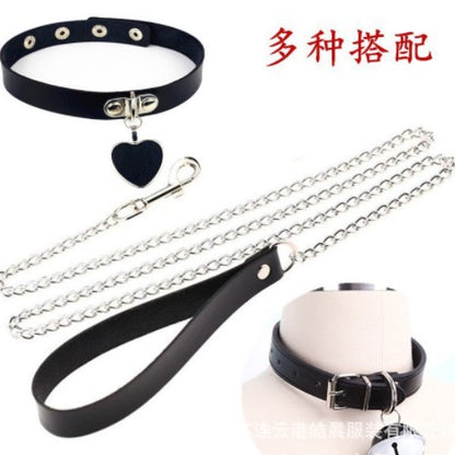 Long Night Fun Accessories Leather Traction Rope Dog Chain Couple Sex Toy Bell Love Leather 007