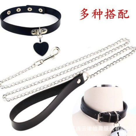 Long Night Fun Accessories Leather Traction Rope Dog Chain Couple Sex Toy Bell Love Leather 007
