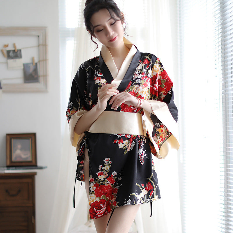 Japanese-Style Kimono Extremely Seductive Sexy Lingerie Role-Playing Passionate Bowknot Thin Strap Uniform Set Summer