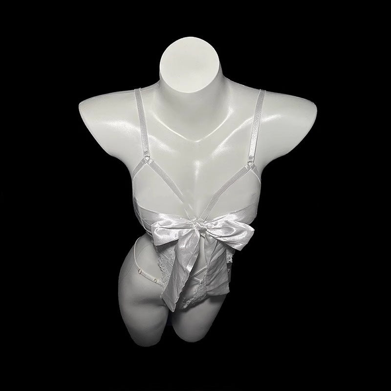 Sexy Lace Camisole Lingerie with Underwire, Gathered Pure Desire Style, Tie Bow, No Need to Take Off, Hollow-Out Bodysuit Qqny