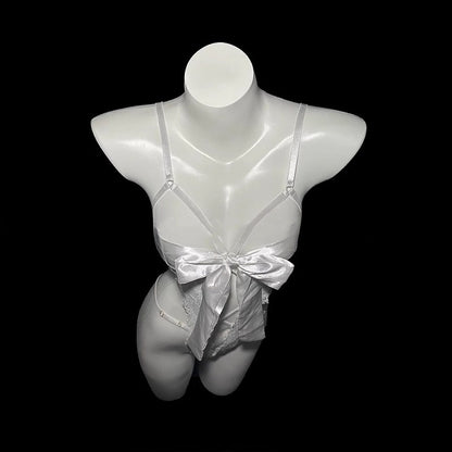 Sexy Lace Camisole Lingerie with Underwire, Gathered Pure Desire Style, Tie Bow, No Need to Take Off, Hollow-Out Bodysuit Qqny