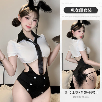 Stimulating sexy underwear qqny sexy even pure desire to show buttocks perspective temptation adorable bunny girl body suit generation 2896