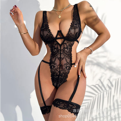 Foreign trade sexy underwear wholesale sexy pajamas factory jumpsuit with steel ring sexy underwear