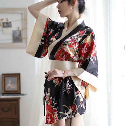 Japanese-Style Kimono Extremely Seductive Sexy Lingerie Role-Playing Passionate Bowknot Thin Strap Uniform Set Summer