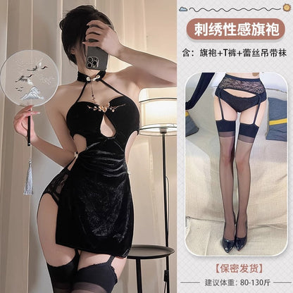 Sex Temptation Dress Sexy Cheongsam High Split Bed Underwear Women's Sex 2025 New High-end Pajamas qqny
