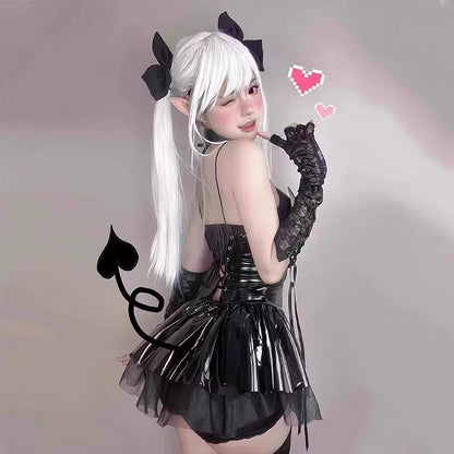 Little Devil Cos Sexy Uniform Suit Qqny Pure Lust Sexy Emotional Temptation Intimates Clothes Patent Leather Jumpsuit