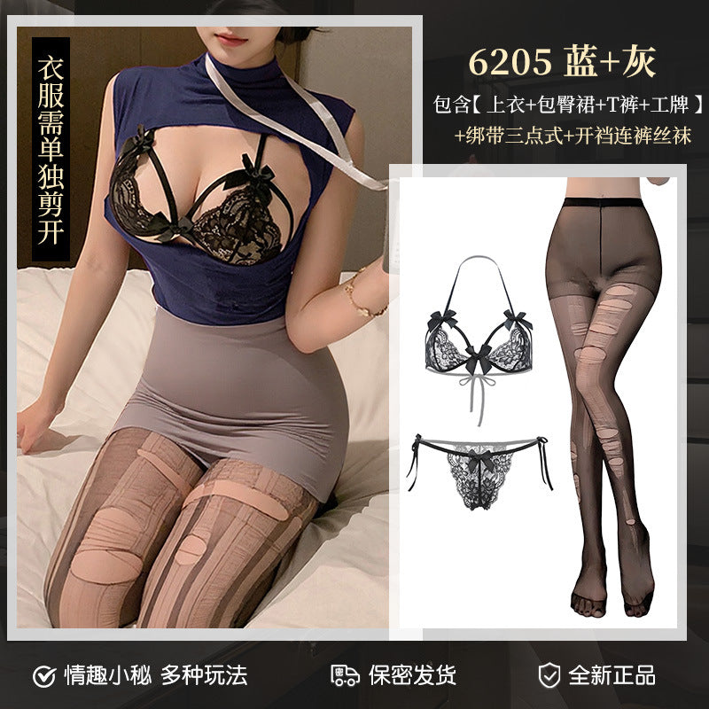Jiaopu Abstinence-Style Ol Secretary Suit, Tearable Chest-Revealing Uniform, Temptation, Flirting, Sexy Butt-Covering Sexy Intimates