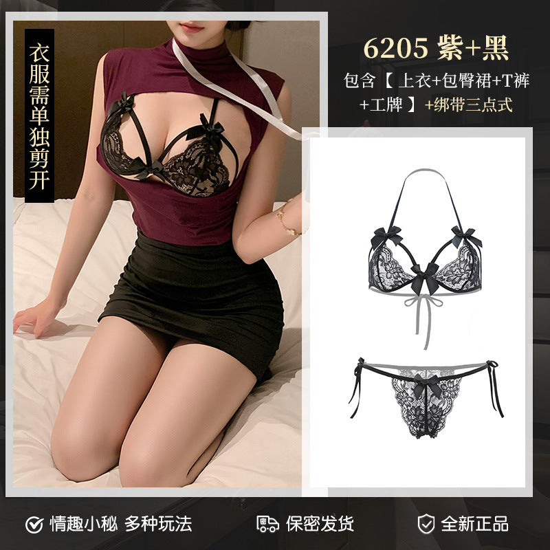 Jiaopu Abstinence-Style Ol Secretary Suit, Tearable Chest-Revealing Uniform, Temptation, Flirting, Sexy Butt-Covering Sexy Intimates