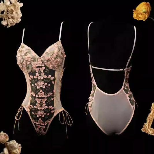 Sexy Underwear 2024 New Sexy Body Shaping Jumpsuit Lace Floral Bellyband Small Breast Pajamas Women's Large Size Flowers