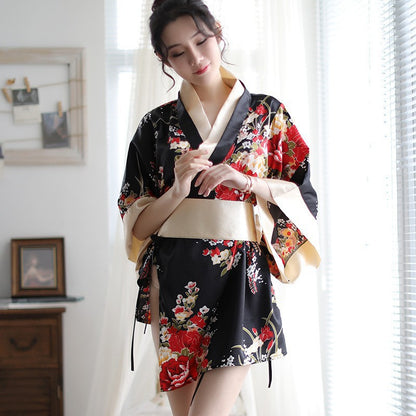 Japanese-Style Kimono Extremely Seductive Sexy Lingerie Role-Playing Passionate Bowknot Thin Strap Uniform Set Summer