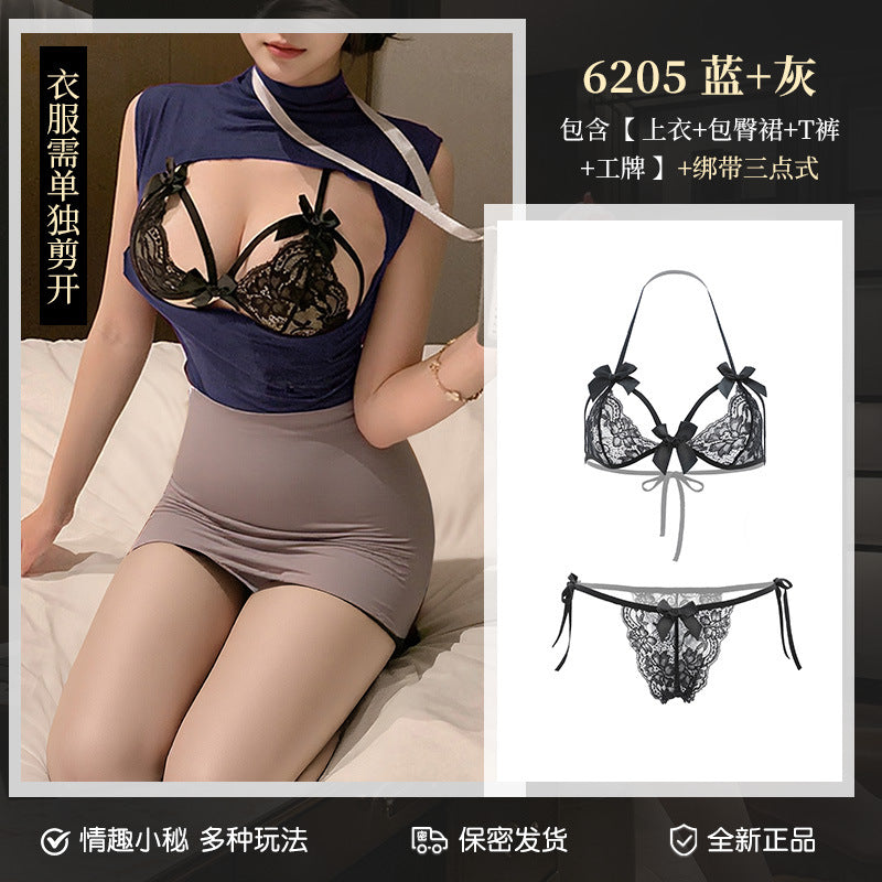 Jiaopu Abstinence-Style Ol Secretary Suit, Tearable Chest-Revealing Uniform, Temptation, Flirting, Sexy Butt-Covering Sexy Intimates