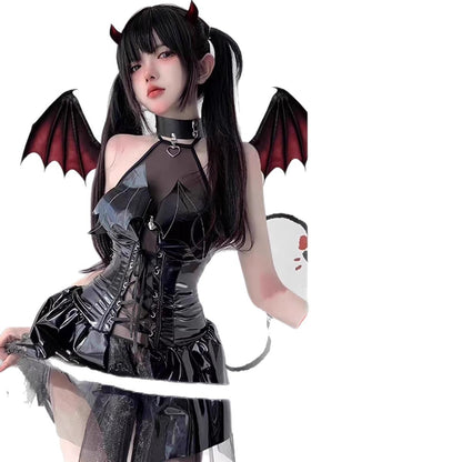 Little Devil Cos Sexy Uniform Suit Qqny Pure Lust Sexy Emotional Temptation Intimates Clothes Patent Leather Jumpsuit