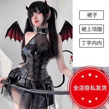 Little Devil Cos Sexy Uniform Suit Qqny Pure Lust Sexy Emotional Temptation Intimates Clothes Patent Leather Jumpsuit