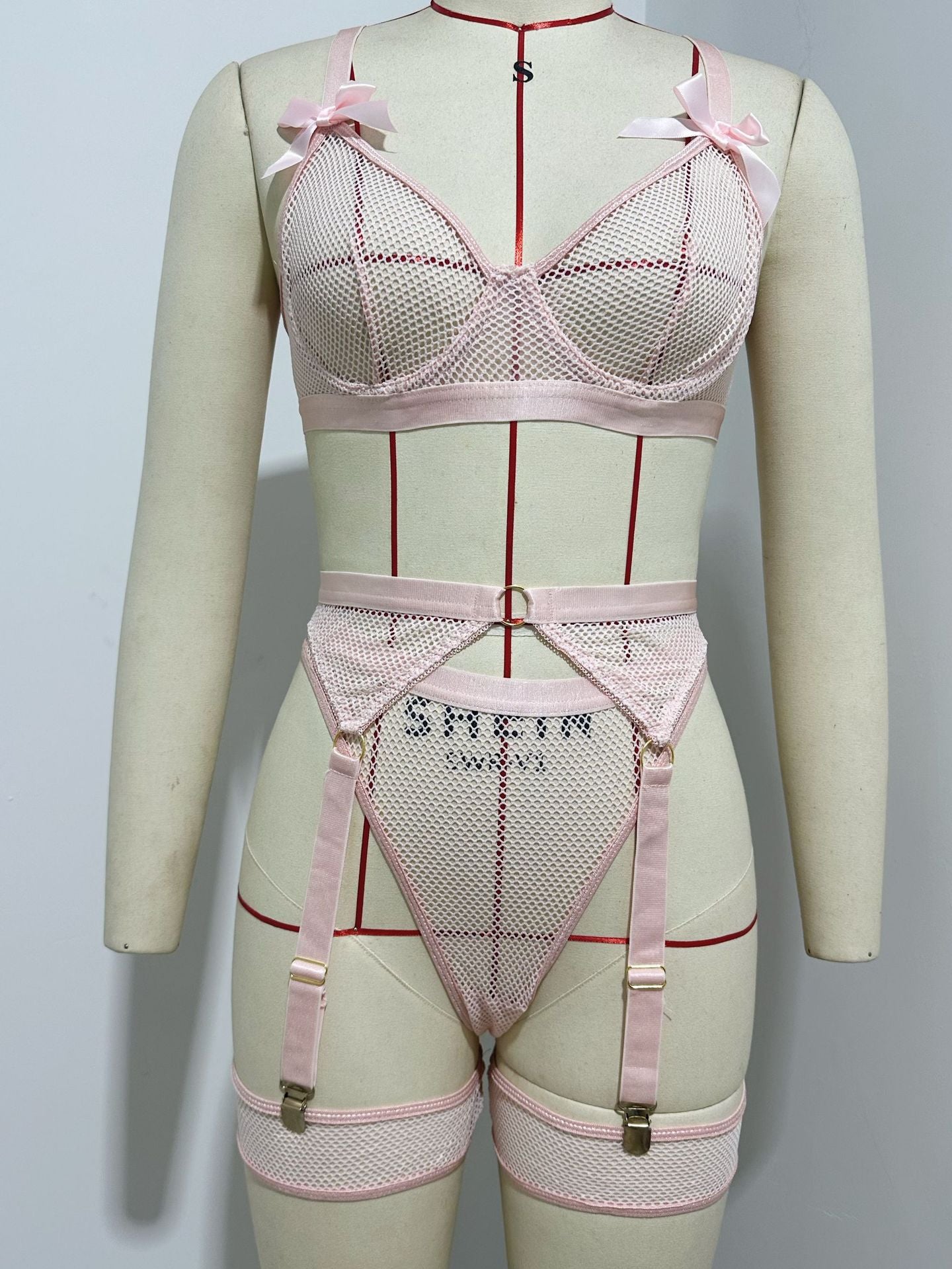 Foreign Trade Cross-Border European and American Popular Sexy Underwear Mesh Sexy Temptation Bow Strap Underwear Set Wholesale
