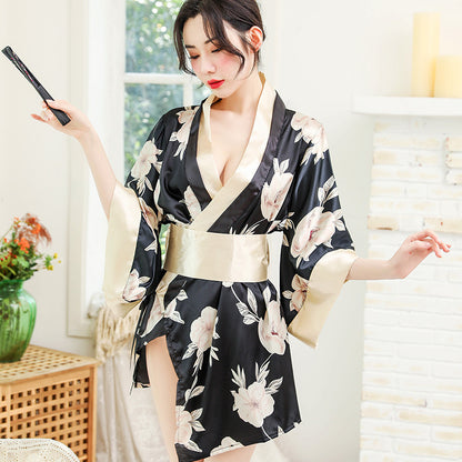 Japanese-Style Kimono Extremely Seductive Sexy Lingerie Role-Playing Passionate Bowknot Thin Strap Uniform Set Summer