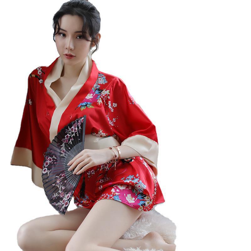 Japanese-Style Kimono Extremely Seductive Sexy Lingerie Role-Playing Passionate Bowknot Thin Strap Uniform Set Summer