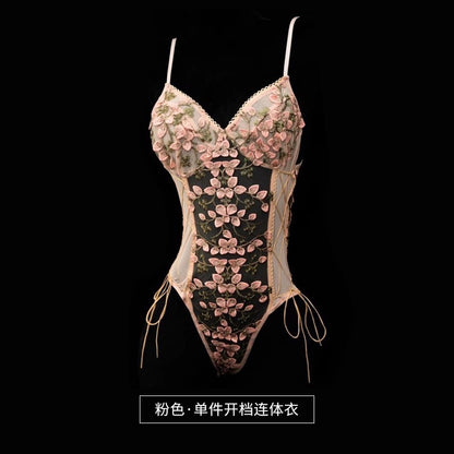 Sexy Underwear 2024 New Sexy Body Shaping Jumpsuit Lace Floral Bellyband Small Breast Pajamas Women's Large Size Flowers