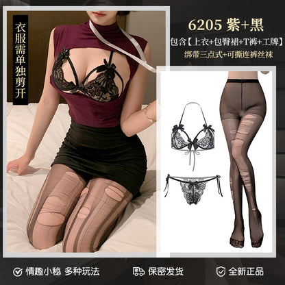Jiaopu Abstinence-Style Ol Secretary Suit, Tearable Chest-Revealing Uniform, Temptation, Flirting, Sexy Butt-Covering Sexy Intimates