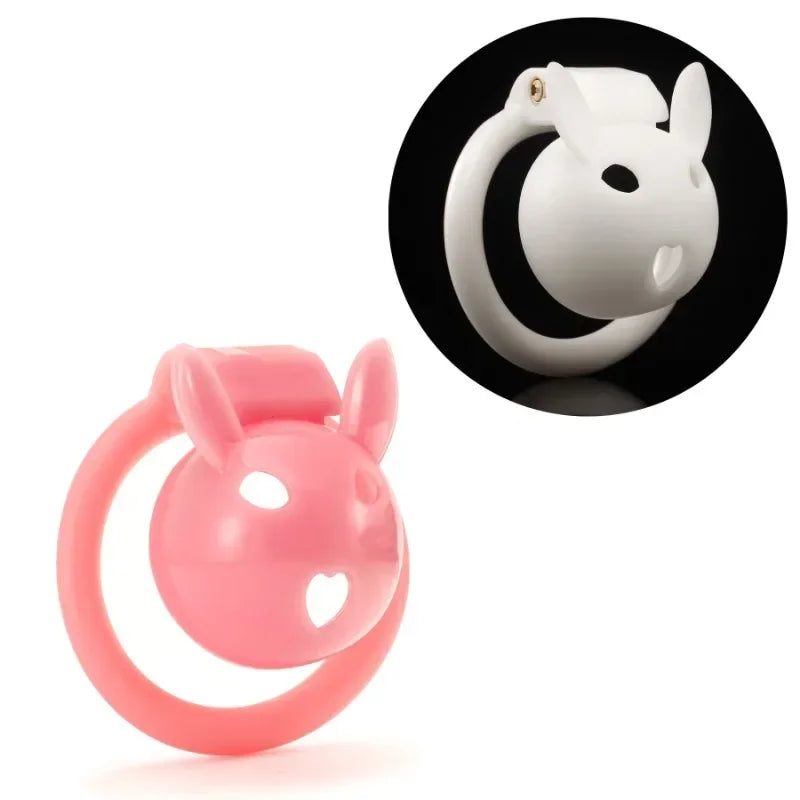Cute Bunny Chastity Cage Anti Escape Lock Lightweight Cock Cage Sissy Penis Ring with 4 Ring Sizes BDSM Gay Sex Toys for Men 18+