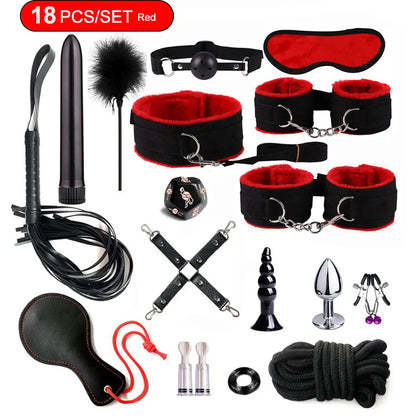 BDSM Sex Kits Adults Sex Toys For Women Men Handcuffs Nipple Clamps Whip Spanking Sex Metal Anal Plug Vibrator Butt Bdsm Bondage