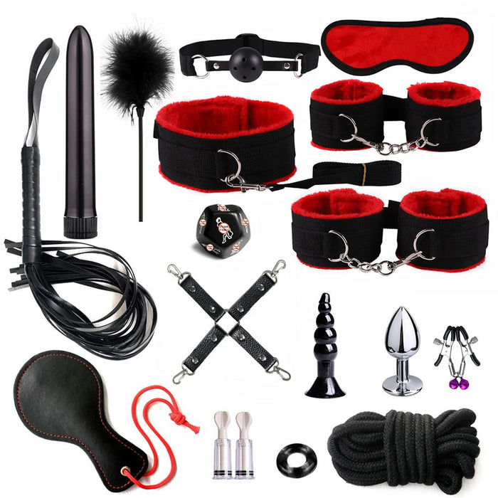 BDSM Sex Kits Adults Sex Toys For Women Men Handcuffs Nipple Clamps Whip Spanking Sex Metal Anal Plug Vibrator Butt Bdsm Bondage