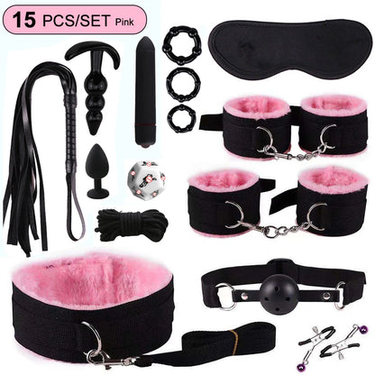 BDSM Sex Kits Adults Sex Toys For Women Men Handcuffs Nipple Clamps Whip Spanking Sex Metal Anal Plug Vibrator Butt Bdsm Bondage