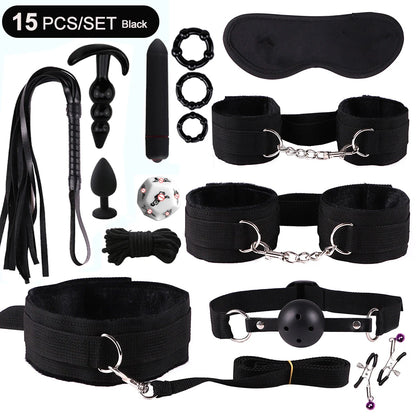 BDSM Sex Kits Adults Sex Toys For Women Men Handcuffs Nipple Clamps Whip Spanking Sex Metal Anal Plug Vibrator Butt Bdsm Bondage
