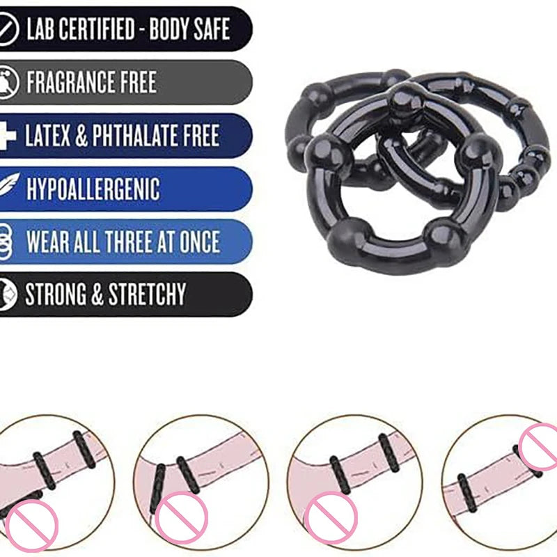 3Pcs/Set Cock Ring Delay Ejaculation Penis Ring Sex Toys For Men Dick Enlargement Silicone Adult Supplies 18+ Stronger Erection
