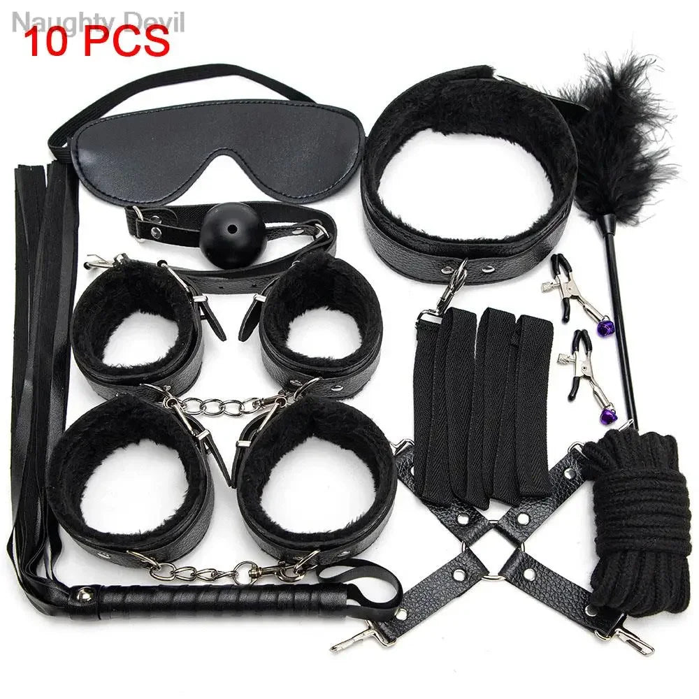 Sexy Toys for Cosplay Couples Adult Products 18 Handcuffs Erotic Accessories Bondage Hemp Rope Mask Sex SM BDSM Bondage Kit Set