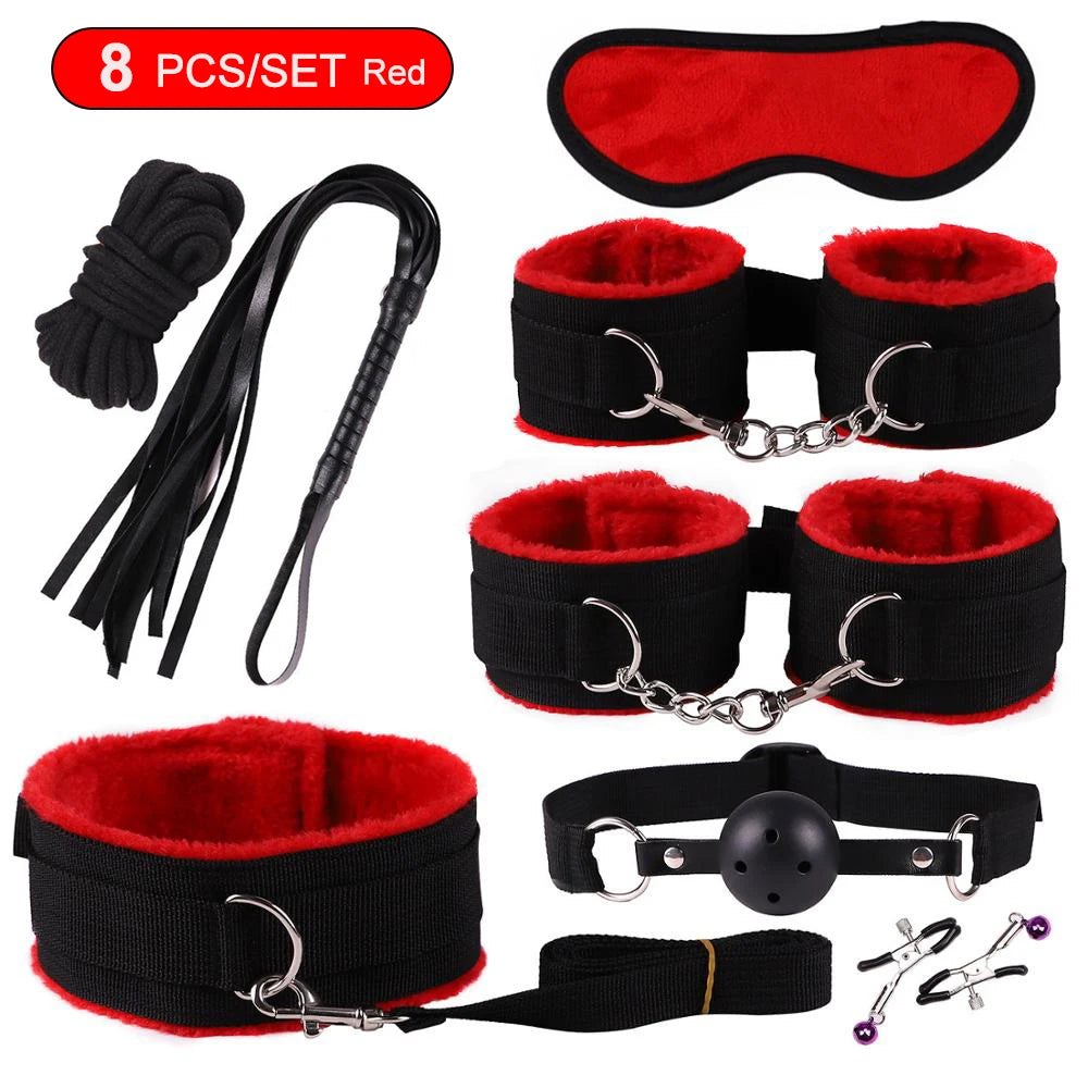 BDSM Sex Kits Adults Sex Toys For Women Men Handcuffs Nipple Clamps Whip Spanking Sex Metal Anal Plug Vibrator Butt Bdsm Bondage