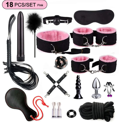 BDSM Sex Kits Adults Sex Toys For Women Men Handcuffs Nipple Clamps Whip Spanking Sex Metal Anal Plug Vibrator Butt Bdsm Bondage