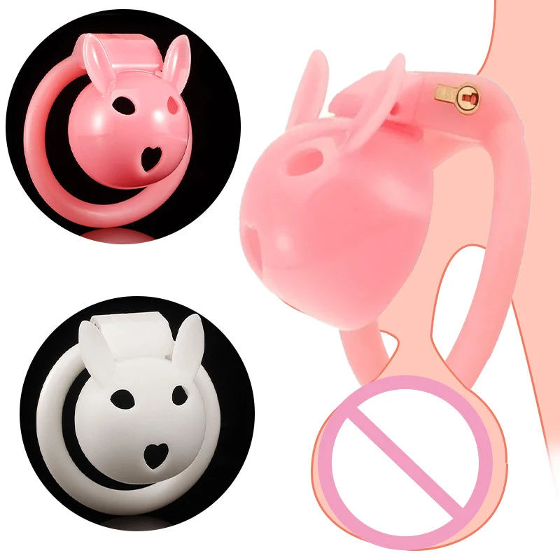 Cute Bunny Chastity Cage Anti Escape Lock Lightweight Cock Cage Sissy Penis Ring with 4 Ring Sizes BDSM Gay Sex Toys for Men 18+