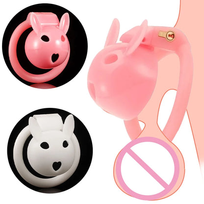 Cute Bunny Chastity Cage Anti Escape Lock Lightweight Cock Cage Sissy Penis Ring with 4 Ring Sizes BDSM Gay Sex Toys for Men 18+